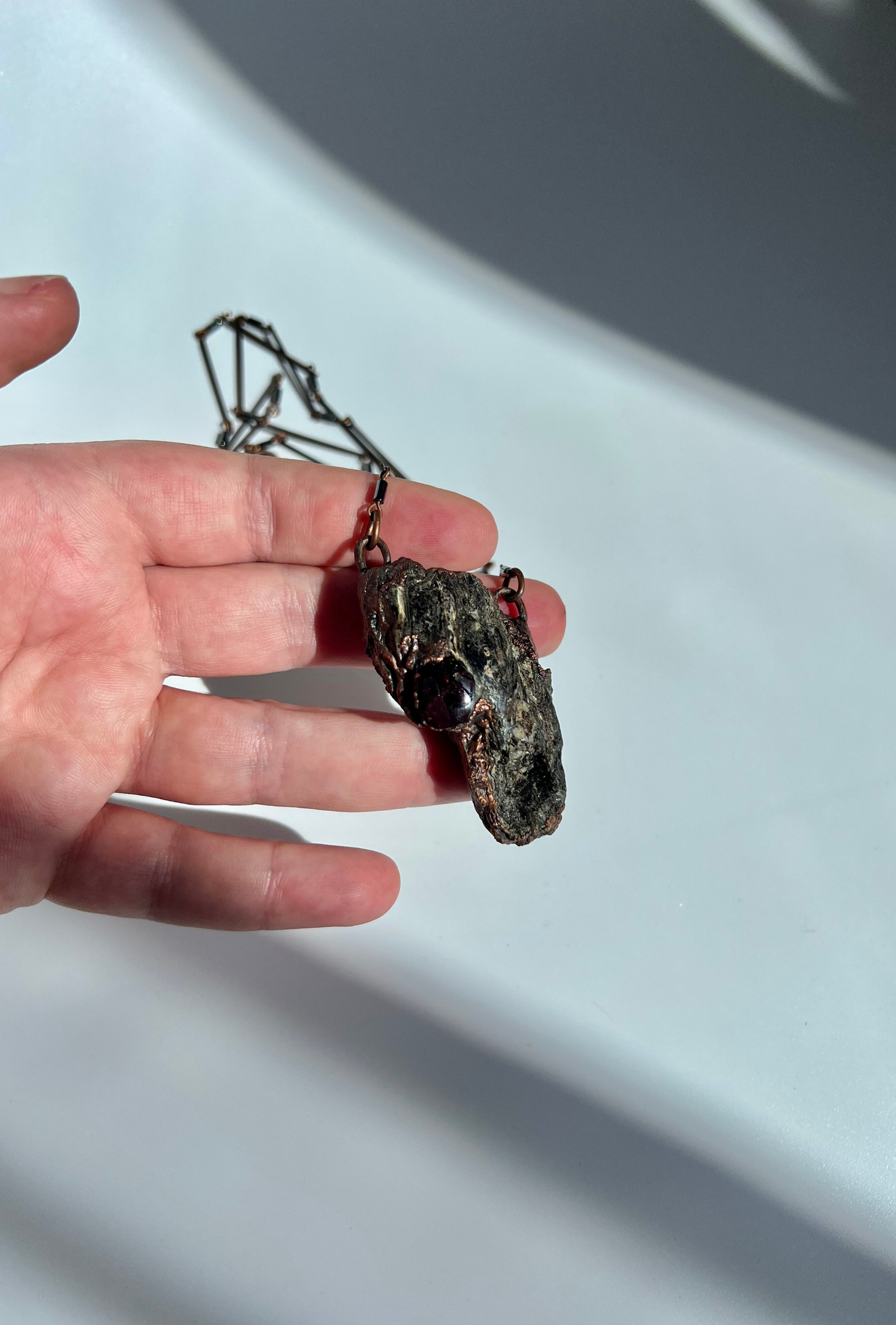 Red garnet , copper designer necklace