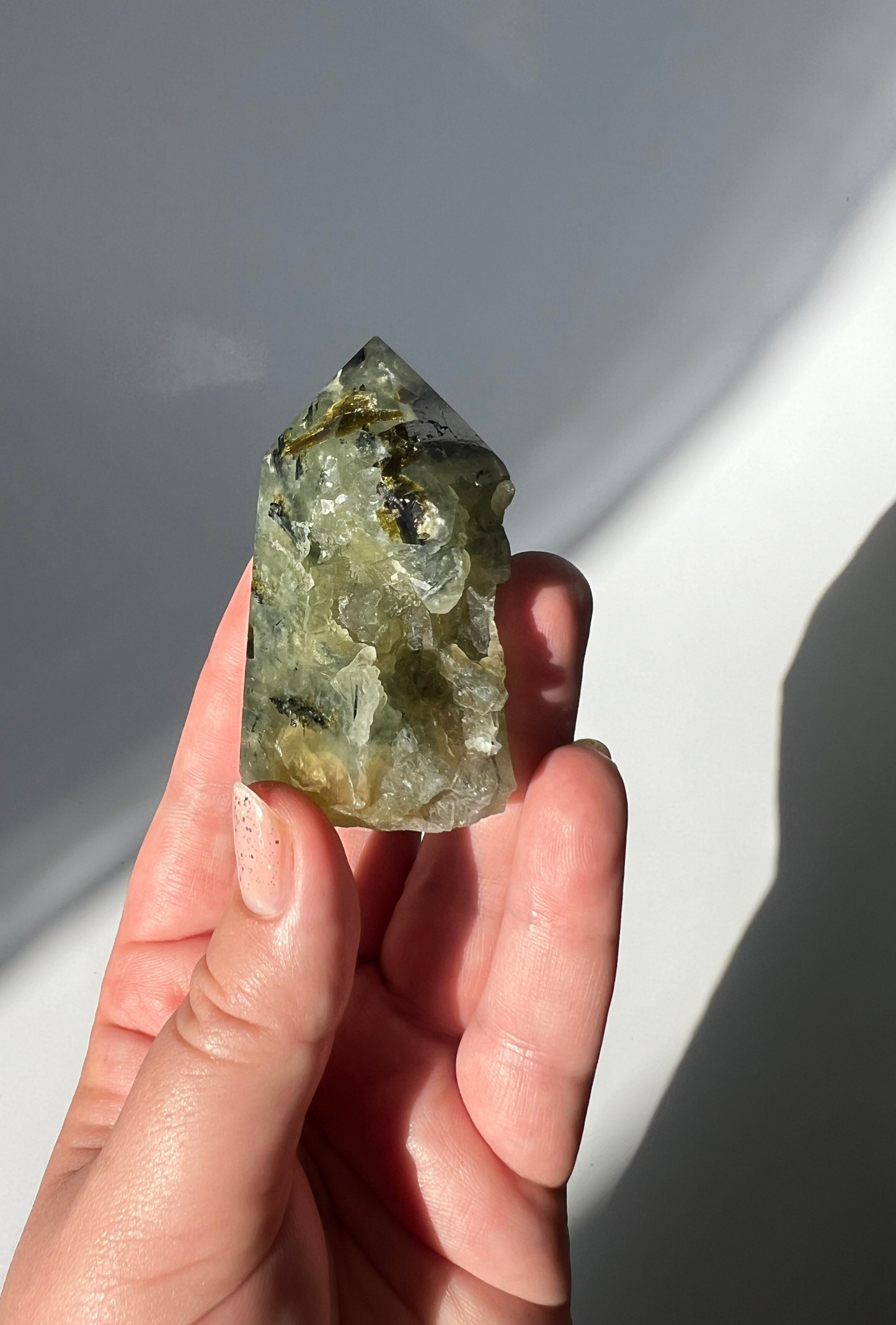 Prehnite geode have polished tower