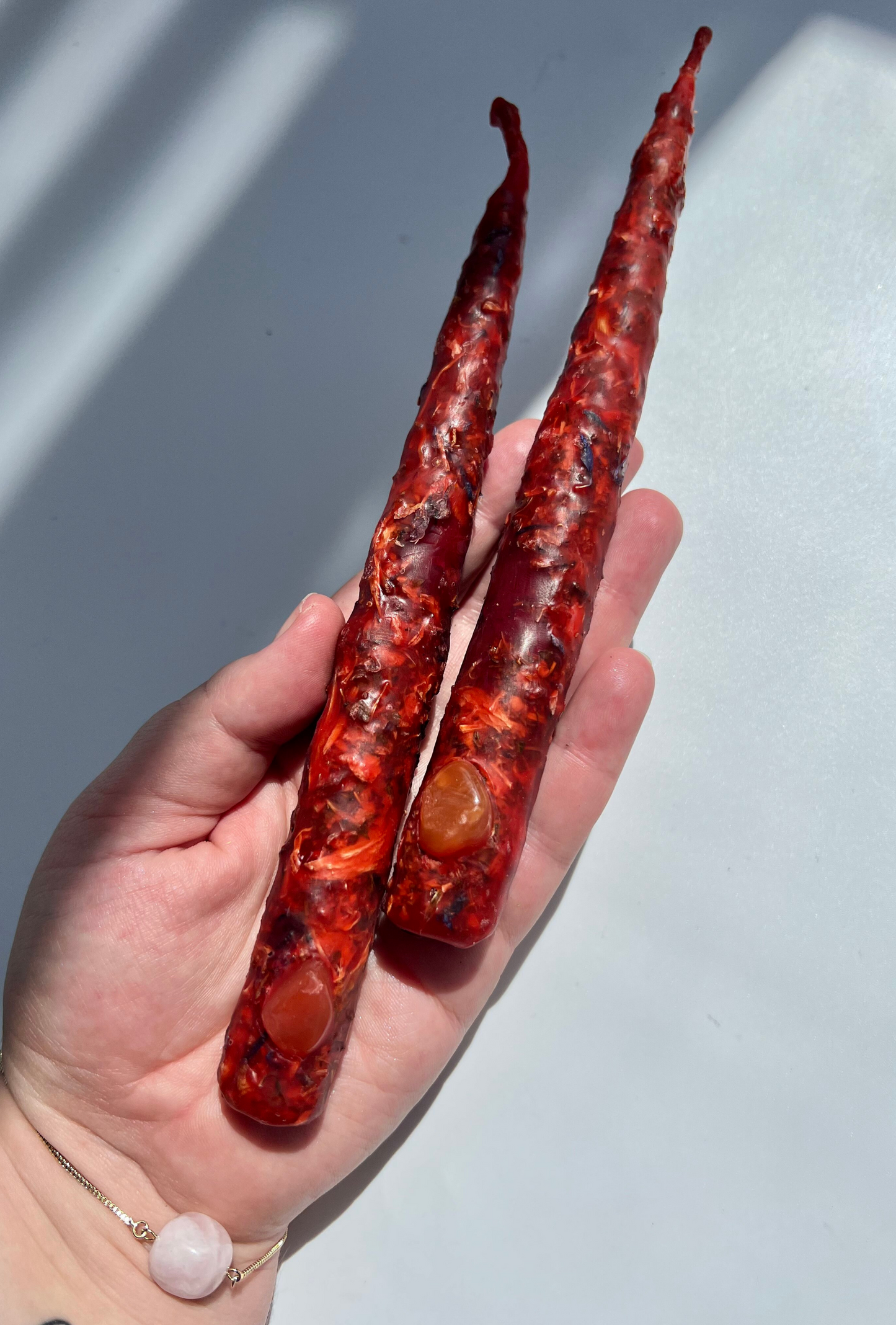 Beltane Red Candle For Love with carnelian crystal