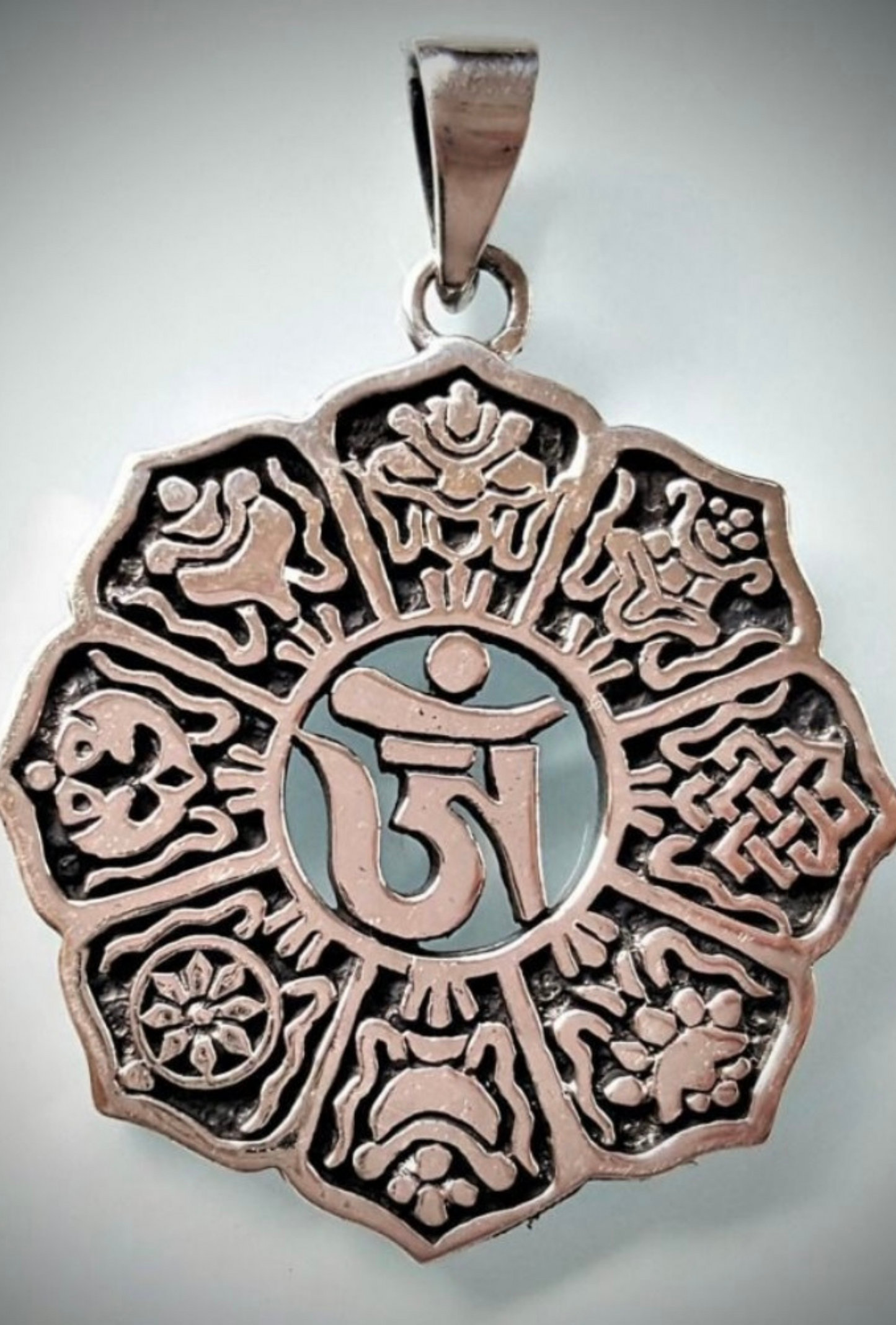 Ashtamangala silver medallion