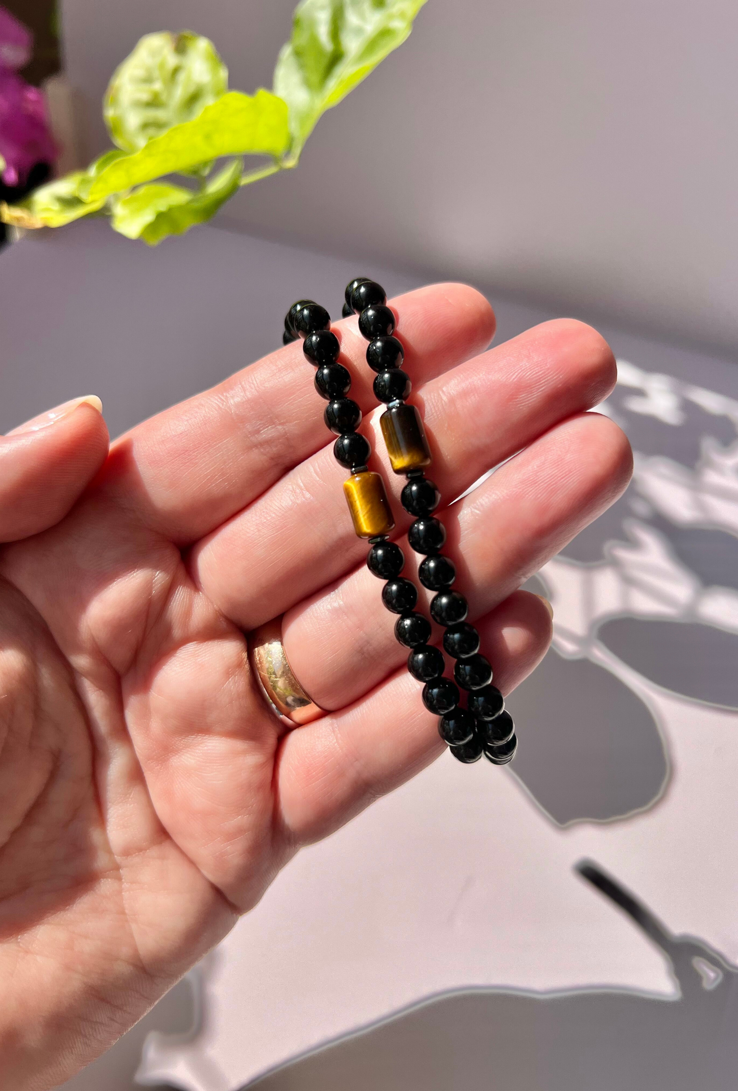 Black tourmaline & tiger eye bracelet