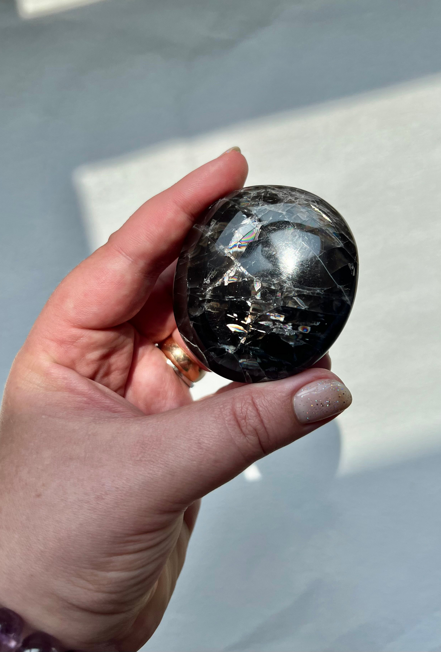 Black Moonstone Palm Stone