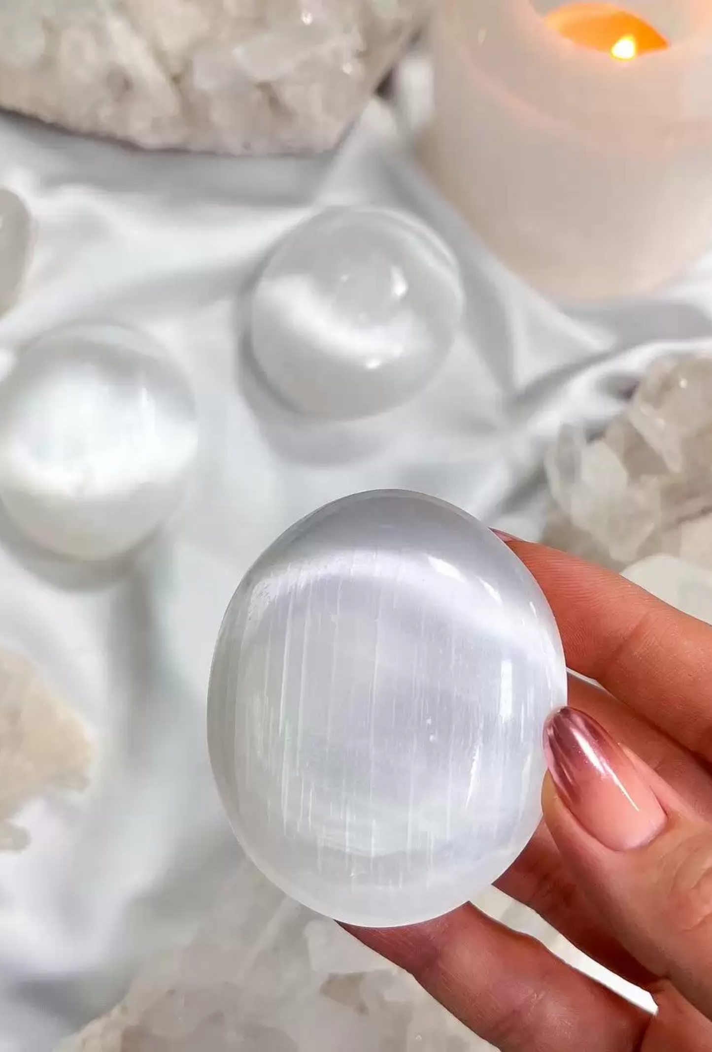 Selenite Palm Stones