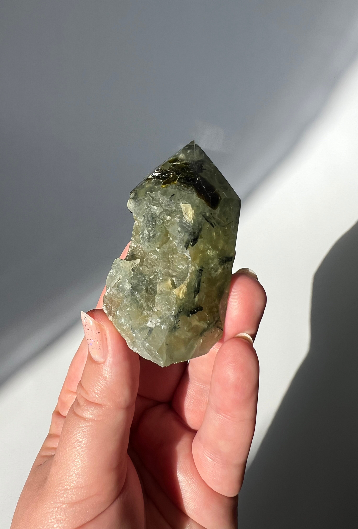 Prehnite geode have polished tower