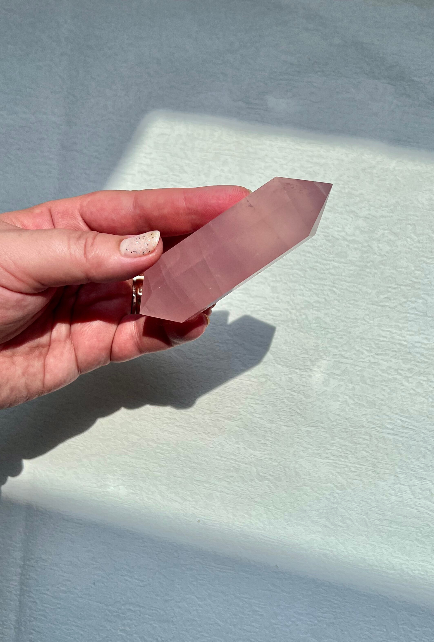 Double terminated rose quartz point